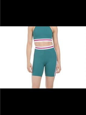 NWOT $54 Wilo The Label Bike Shorts  Green/Pink Biker Colorblock Yoga small